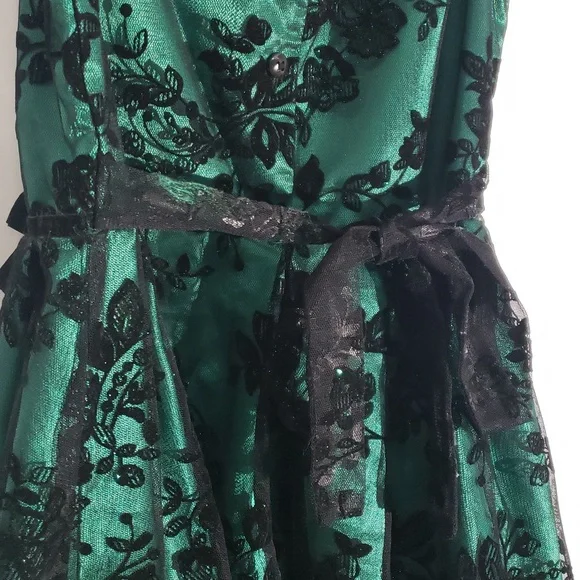 Girl' Elegant Green and Black Holiday Party Dress Size 10 Tulle Petticoat - Picture 9 of 16